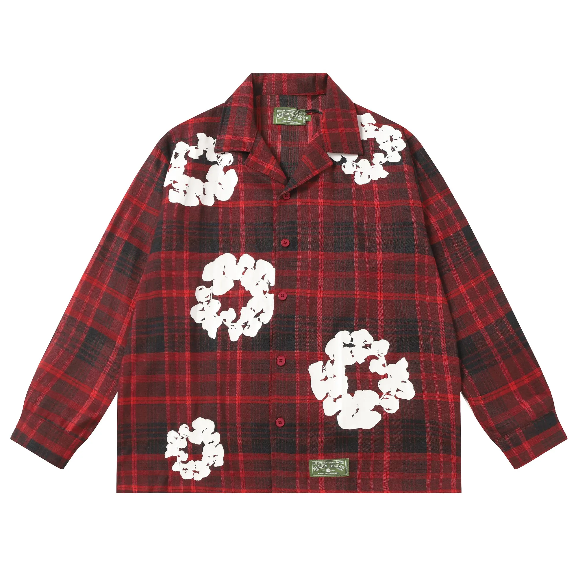 P136 383 DENIM TEARS kapok European and American fashion brand high-quality plaid long-sleeved shirt set Color Red Gray Yellow Size S-XL